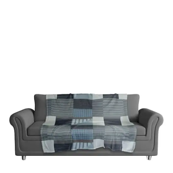 Patchwork Blues Coral Fleece Blanket {4}