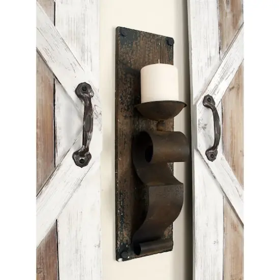 Set of 2 Brown Wood Rustic Wall Sconce, 6" x 19" {9}