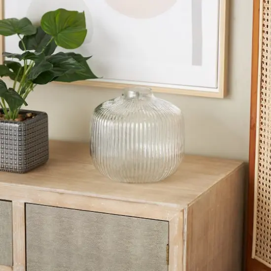 8.5" Clear Short Round Ribbed Glass Vase {3}