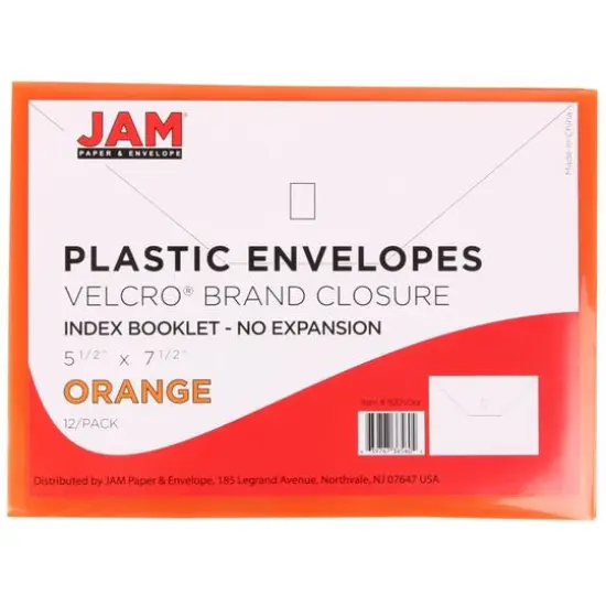 JAM Paper 5.5" x 7.5" Plastic Hook & Loop Closure Envelopes, 12ct. Orange {5}