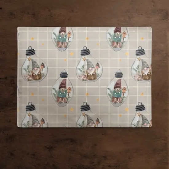 Gray & White Check Gnome Globe Pattern Cotton Twill Placemat {3}