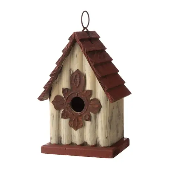 Glitzhome&reg; Tall White & Red Distressed Wood Bird House {1}