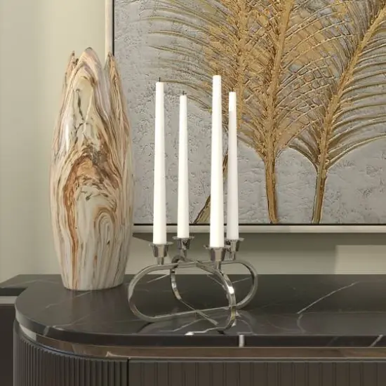 8" Silver Stainless Steel Overlapping Oval Geometric Candelabra {7}