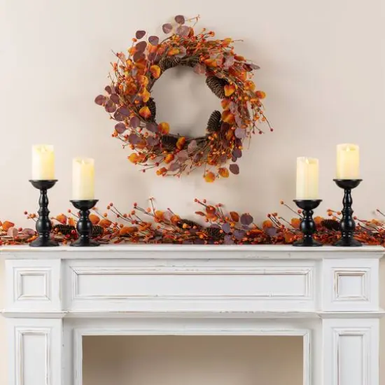 Glitzhome&reg; 6ft Fall Eucalyptus Berry Garland {6}