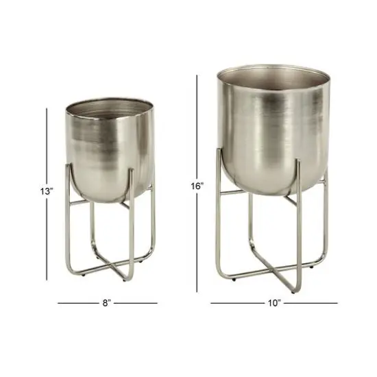 Metal Contemporary Stand Planter Set Silver {5}