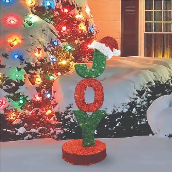 3.5ft. Rotating Red & Green Lighted JOY Christmas Sign {6}