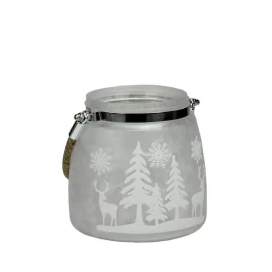 5.5" Silver & Winter Scene Christmas Pillar Candle Lantern {6}