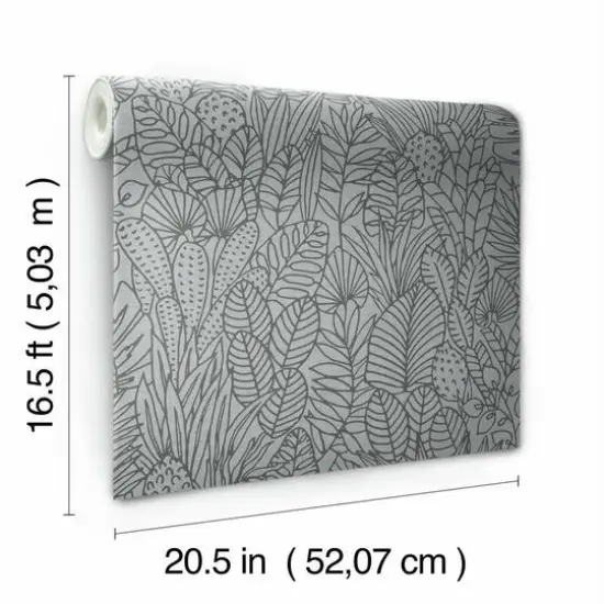 RoomMates Tropical Leaves Sketch Peel & Stick Wallpaper Gray {8}