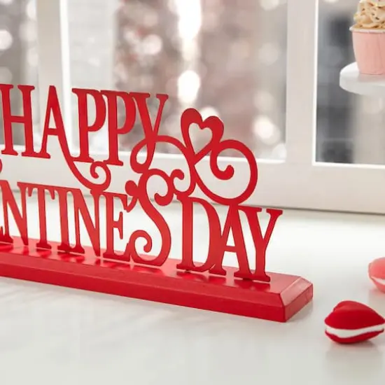 Glitzhome® 16" Wooden & Metal Happy Valentine's Day Table Décor {4}