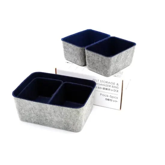 Welaxy Felt 5 Piece Drawer Organizer Bins Navy {9}