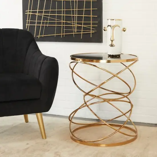 24" Open Ring Accent Table with Black Marble Top Gold {8}
