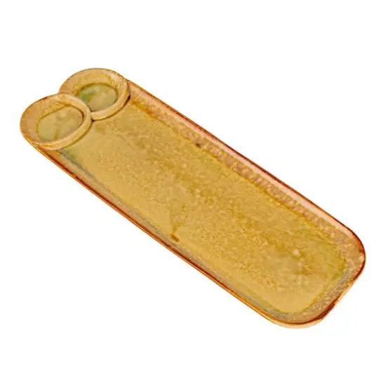 Hello Honey Stoneware Platter with 3 Sections, Reactive and Crackle Glaze, Caramel Color {1}