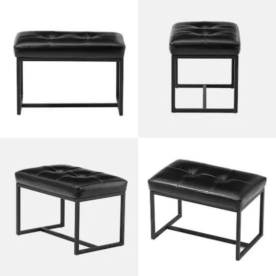 Glitzhome&reg; Modern Thick Leatherette Accent Stool Black {9}