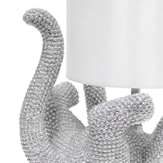 Lalia Home 12.6" Silver Diamond Studded Cat Table Lamp with Faux Silk Shade {8}