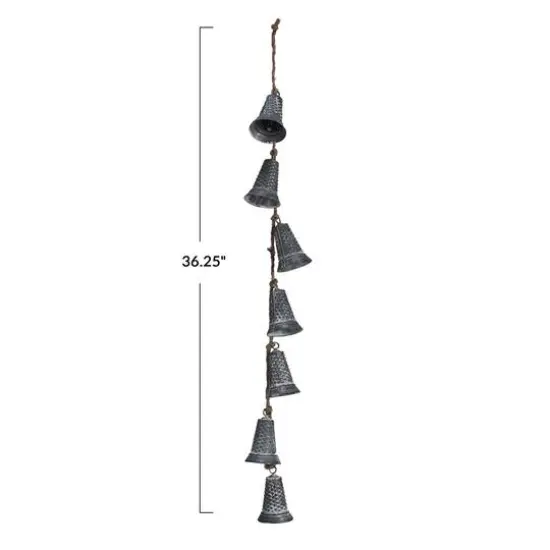 Hello Honey&reg; 36.25" Silver Hanging Galvanized Metal Bells on Jute Rope {4}