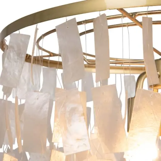 Hello Honey&reg; Marina Large Round Gold Metal & Natural Capiz Chandelier Style Pendant Ceiling Light {12}