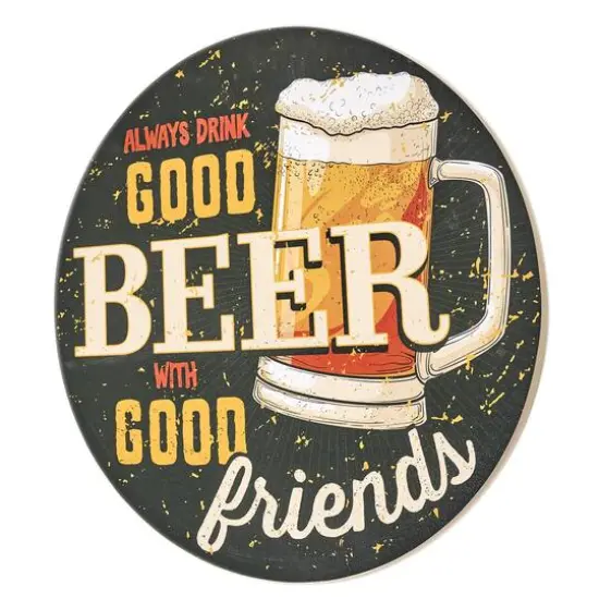 American Art Decor Good Beer, Good Friends Round MDF Wall Plaque - 20" x 20" x 0.35" {1}