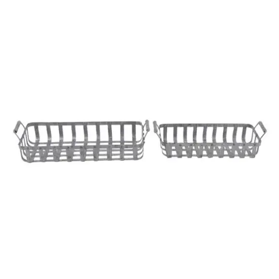 Set of 2" Grey Metal Farmhouse Tray, 20", 24" {1}