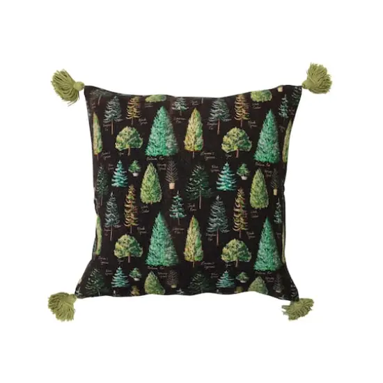 Hello Honey&reg; 20" Evergreens Printed Two-Sided Viscose & Linen Pillow with Tassels {4}