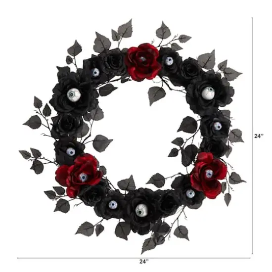 24" Eyeball Rose Halloween Artificial Wreath {3}