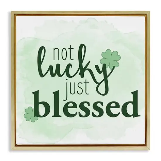 Stupell Industries Just Blessed Green Shamrocks Floater Framed Art Gold {1}