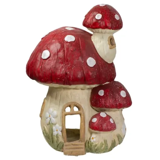 18" Red & Beige Mushroom House Outdoor Garden Statue {1}