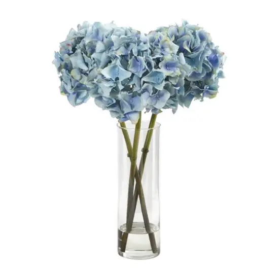 18" Hydrangea Artificial Arrangement in Glass Vase {1}