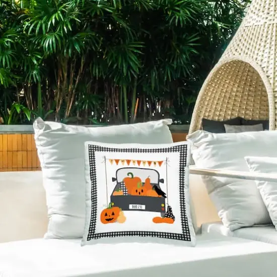 Stupell Industries Pumpkin Truck with Gingham Border Outdoor Printed Pillow {3}