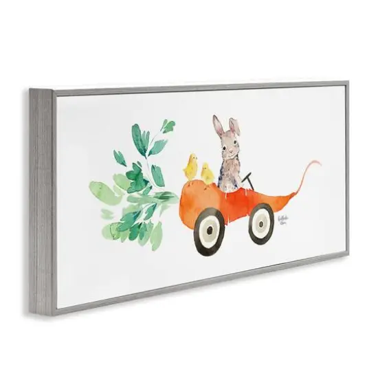 Stupell Industries Spring Rabbit Chicks Riding Seasonal Carrot Wagon Framed Giclee Art Gray {4}