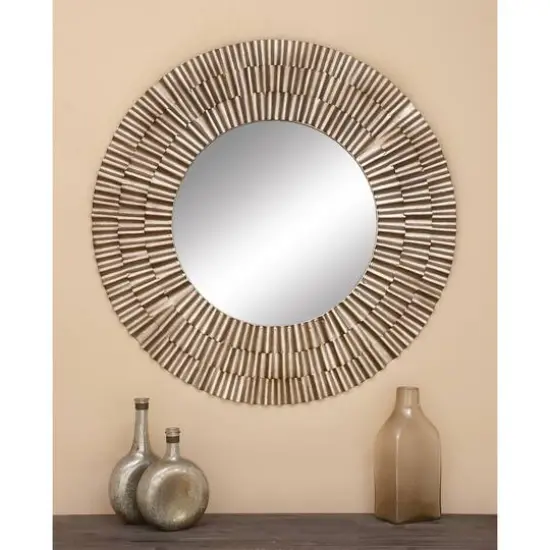 42" Silver Rustic Metal Round Wall Mirror {7}