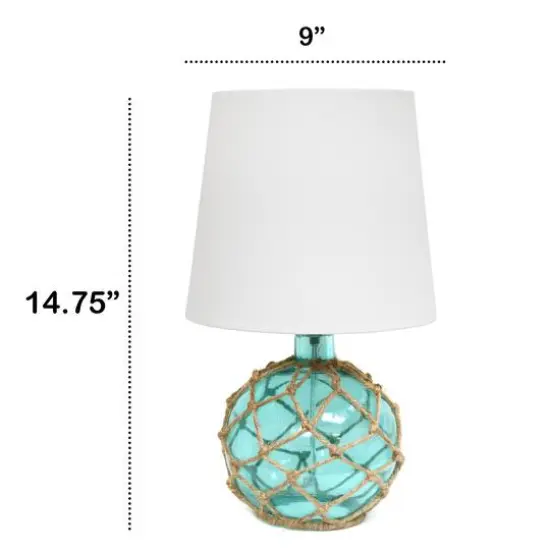 Lalia Home 15" Glass Rope Table Lamp with Shade Aqua and White {4}