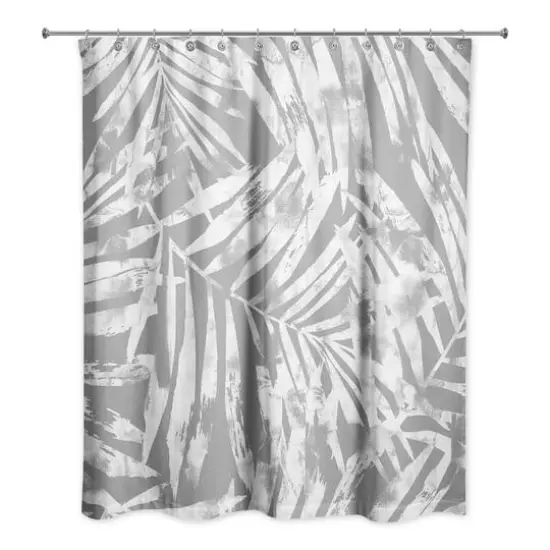 Tropical Leaves Shower Curtain Gray {3}