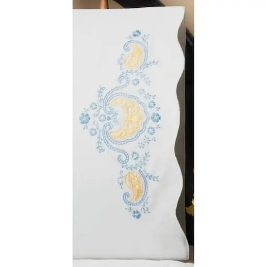 Tobin Stamped For Embroidery Blue Elegance Pillowcase Set {1}