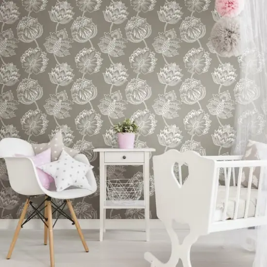 RoomMates Batik Jacobean Peel & Stick Wallpaper Taupe and White {4}