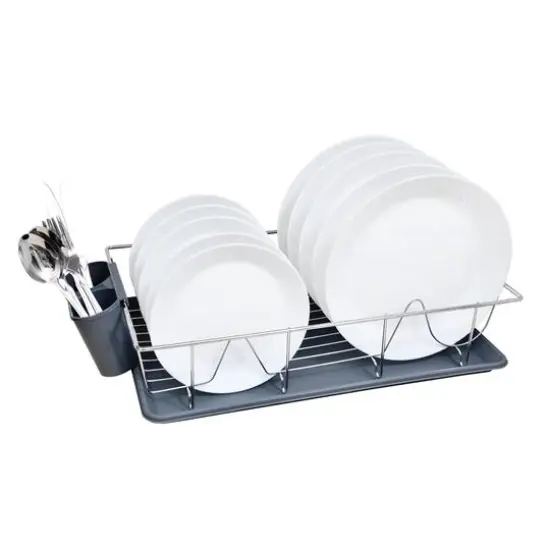 Kitchen Details Gray 3-Piece Chrome Dish Rack with Tray {3}