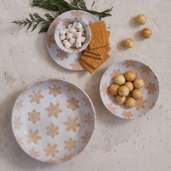 Hello Honey&reg; 8.25" White & Orange Stoneware Snowflake Dinnerware Bowls, 4ct. {3}