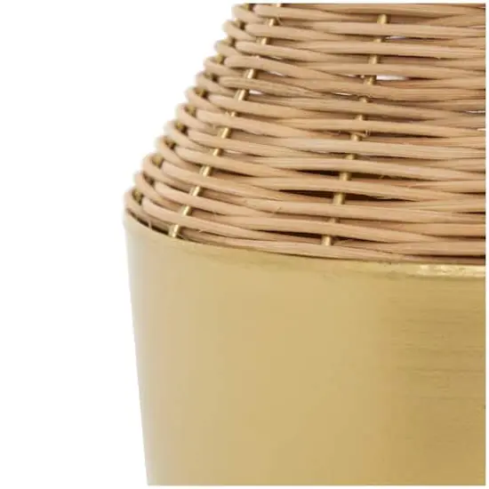 15" Brown & Gold Rattan Handmade Woven Vase {5}