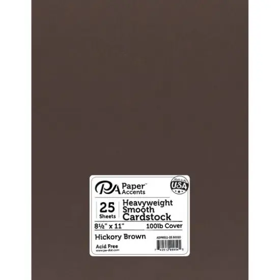 PA Paper&trade; Accents 8.5" x 11" 100lb. Smooth Cardstock, 25 Sheets Hickory Brown {1}