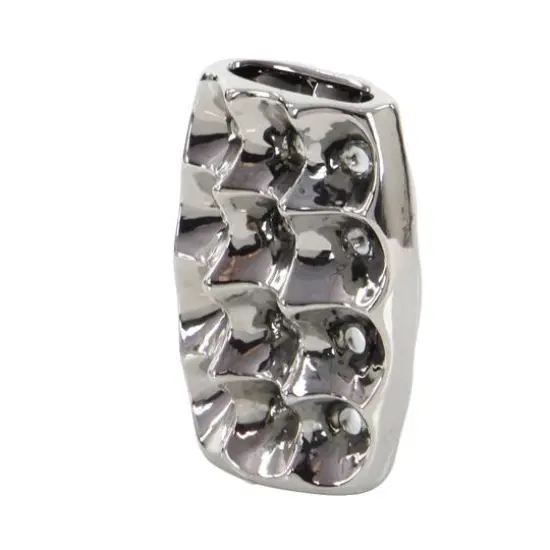 Set of 3 Silver Ceramic Glam Vase, 8" x 5" {8}