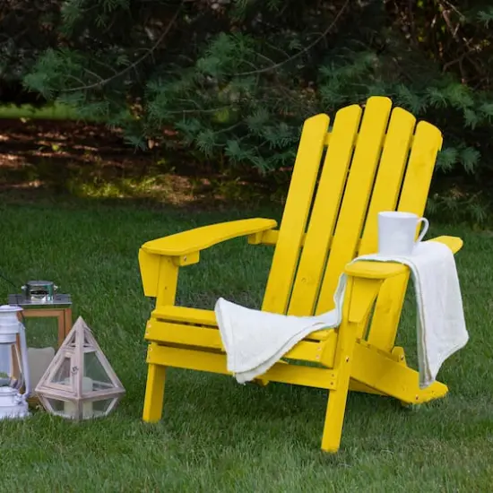 36" Classic Folding Wooden Adirondack Chair Yellow {3}