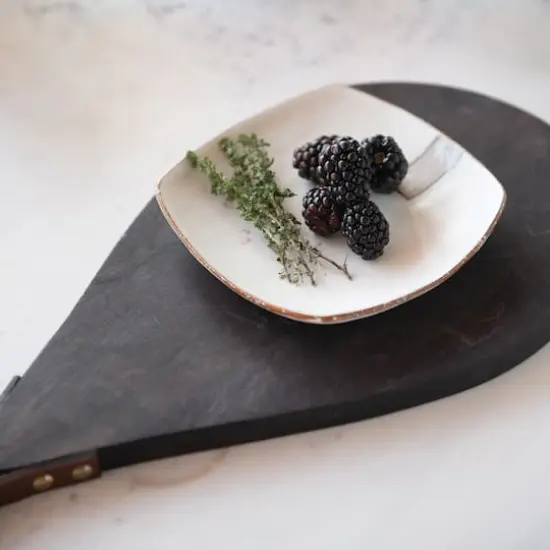 Hello Honey&reg; Espresso Mango Wood Cheese Cutting Board with Leather Handle {6}