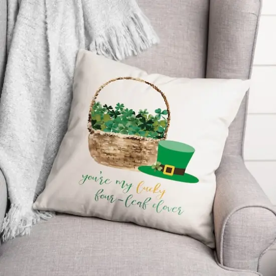 Lucky Clover Basket Throw Pillow {3}