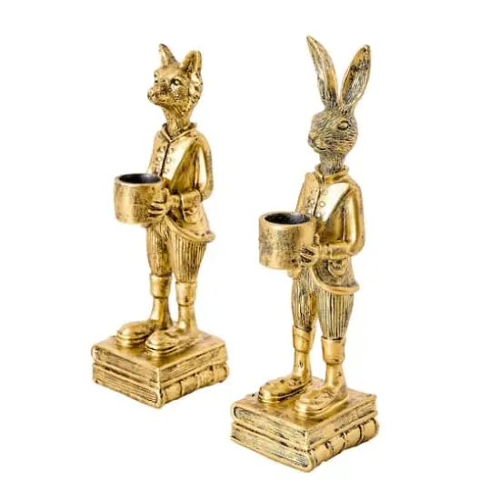 American Art Decor The Fox and Rabbit Gold Resin Tabletop Bar Decor - 8" x 2.25" x 2.25", 8.75" x 2" x 2.25" {1}