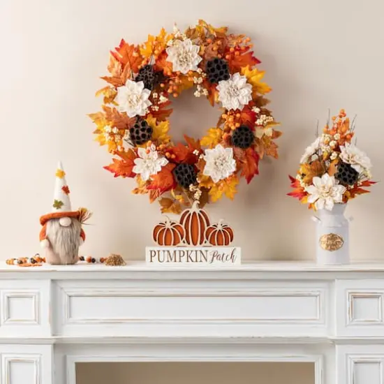 Glitzhome&reg; 24" Fall Dahlia, Lotus Pod and Berry Wreath {4}