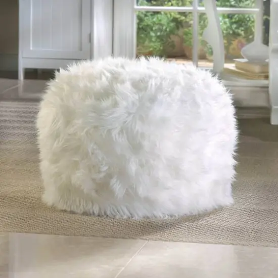 12" Fuzzy White Ottoman Pouf {6}