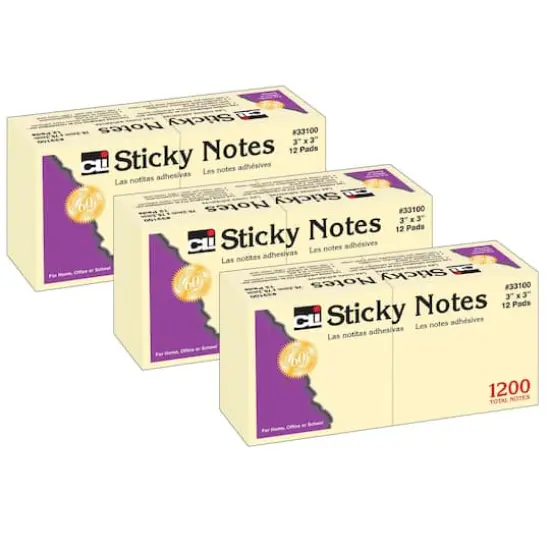 Charles Leonard 3" x 3" Yellow Sticky Notes, 36 Pads of 100 Sheets {1}
