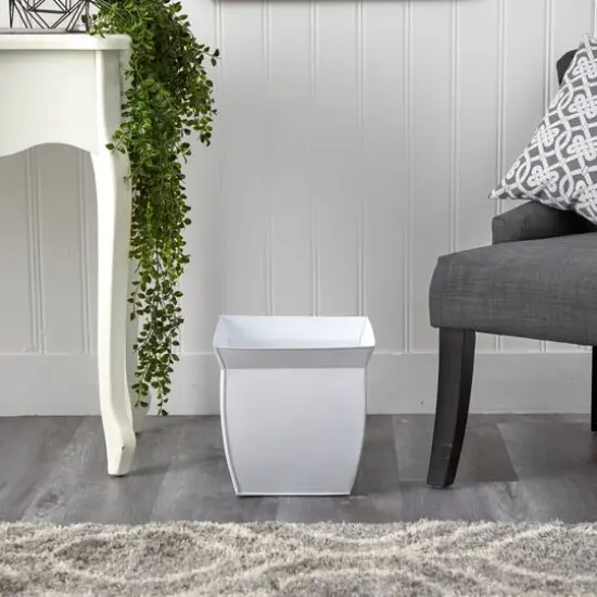 11.5" White Fluted Metal Square Planter {4}