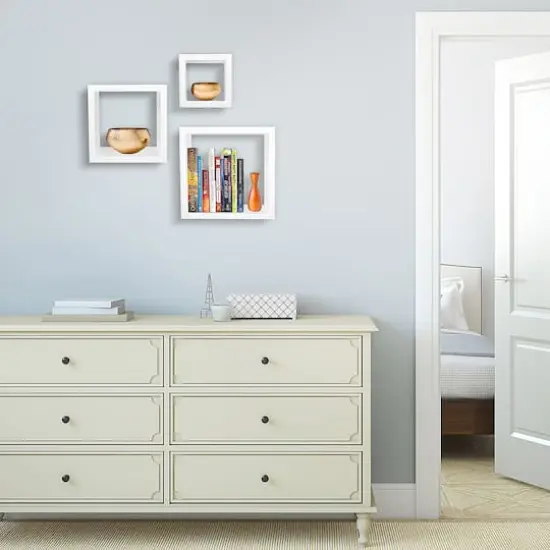 Sorbus Floating Square Shelf Set White {3}