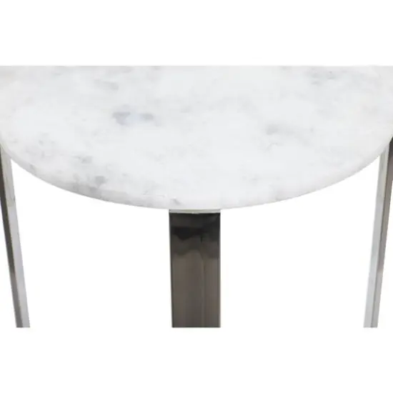 21" White Marble & Stainless Steel Modern Accent Table {4}