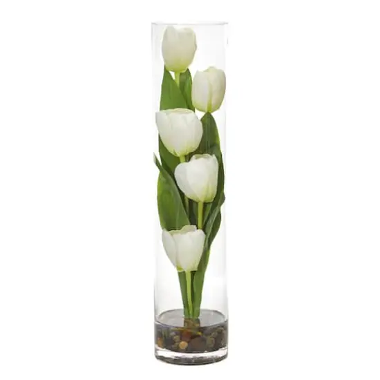 18" Tulip Arrangement in Cylinder Glass Vase {1}